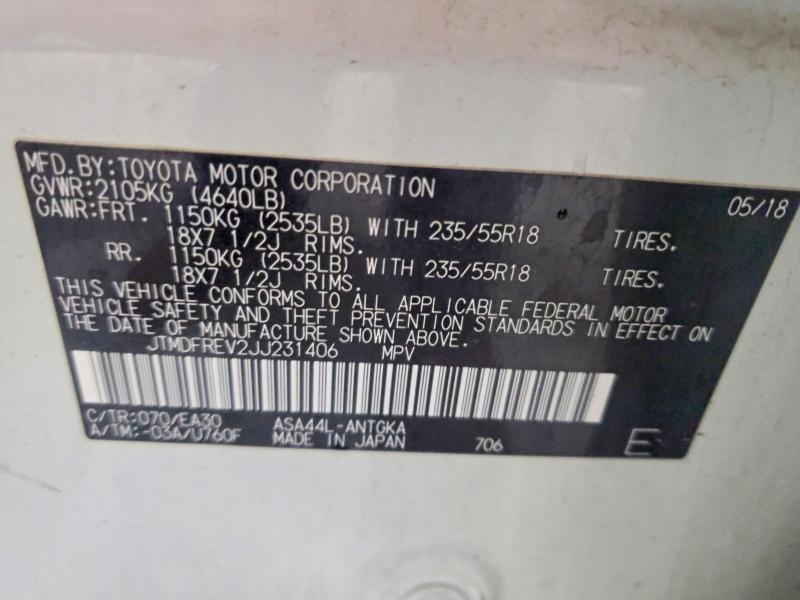 2018 Toyota Rav4 მანქანა იყიდება აუქციონზე, vin: JTMDFREV2JJ231406, აუქციონის ნომერი: 58373166