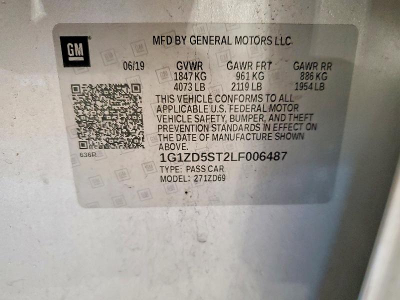 56934246 :رقم المزاد ، 1G1ZD5ST2LF006487 vin ، 2020 Chevrolet Malibu مزاد بيع