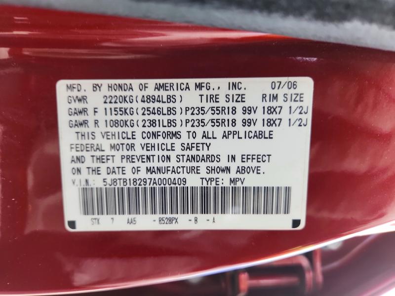 Aukcja sprzedaży 2007 Acura Rdx, vin: 5J8TB18297A000409, numer aukcji: 57903026