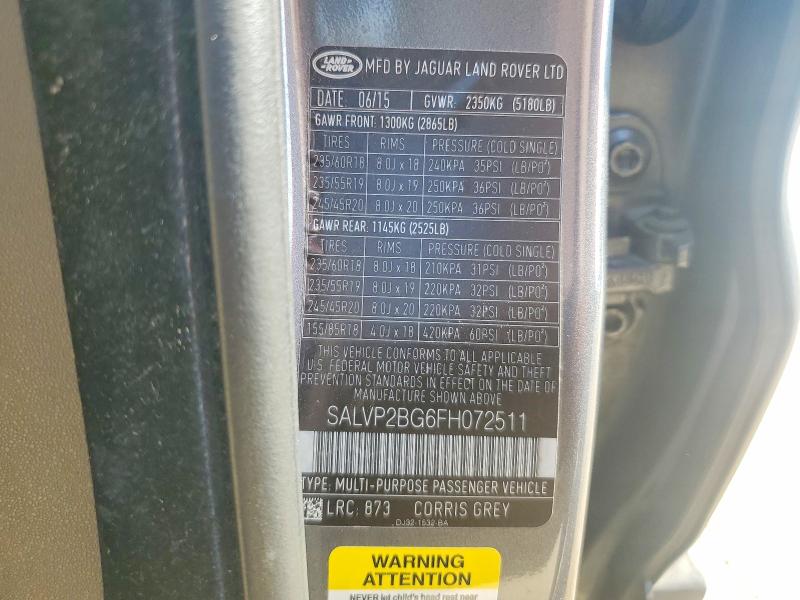 Продажа на аукционе авто 2015 Land Rover Range Rover Evoque, vin: SALVP2BG6FH072511, номер лота: 56733386