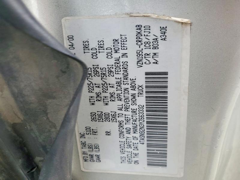 2000 Toyota Tacoma მანქანა იყიდება აუქციონზე, vin: 4TASN92N3YZ663332, აუქციონის ნომერი: 56459556