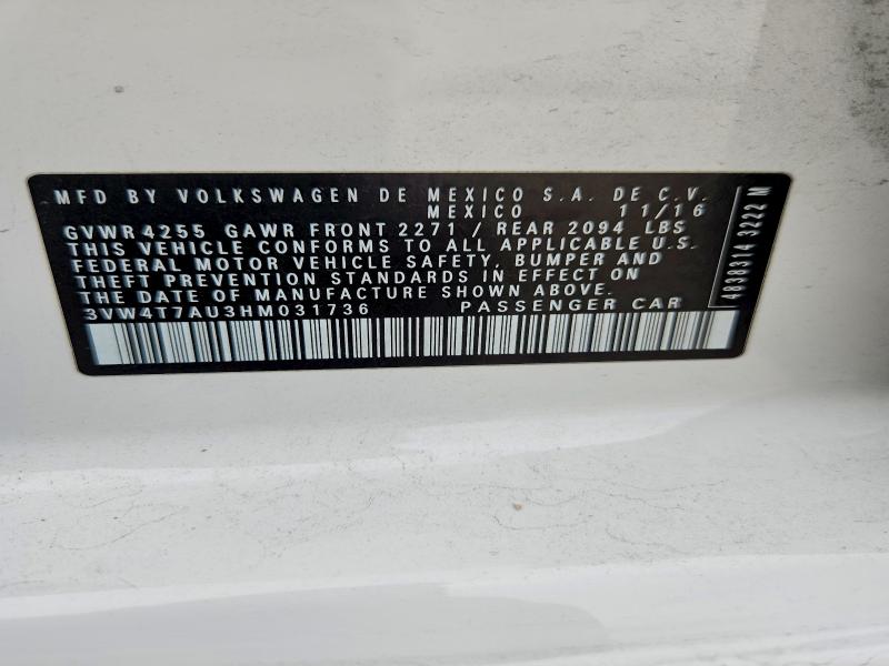 57626476 :رقم المزاد ، 3VW4T7AU3HM031736 vin ، 2017 Volkswagen Gti مزاد بيع