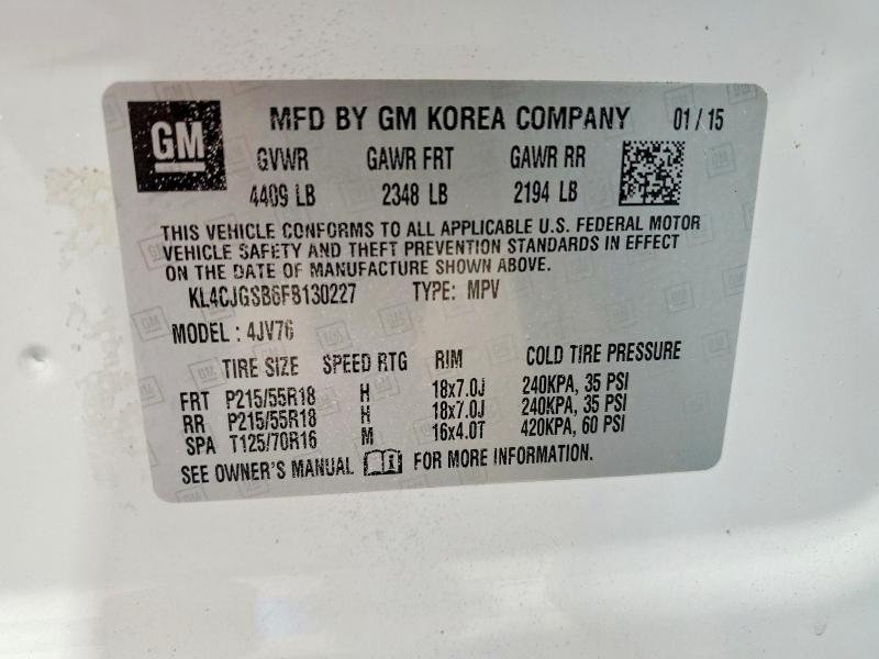Продаж на аукціоні авто 2015 Buick Encore, vin: KL4CJGSB6FB130227, номер лоту: 56164496