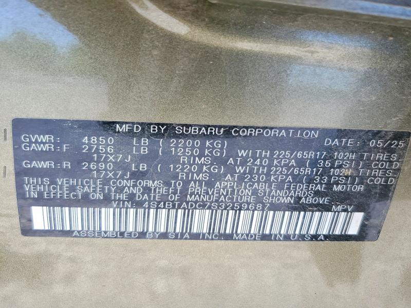 Aukcja sprzedaży 2025 Subaru Outback, vin: 4S4BTADC7S3259687, numer aukcji: 57761726