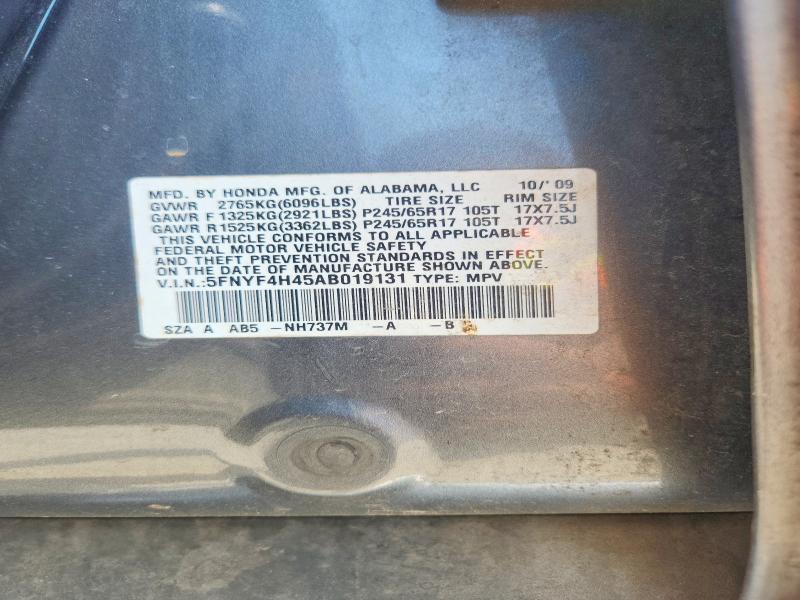 Auction sale of the 2010 Honda Pilot, vin: 5FNYF4H45AB019131, lot number: 58902746