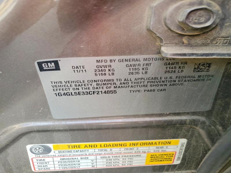 Auction sale of the 2012 Buick Lacrosse, vin: 1G4GL5E33CF214855, lot number: 55636586