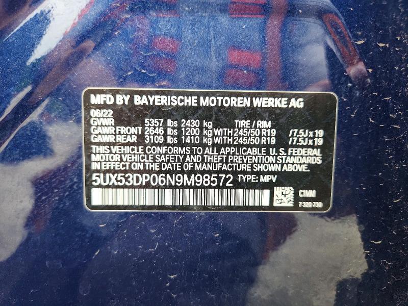 57836946 :رقم المزاد ، 5UX53DP06N9M98572 vin ، 2022 Bmw X3 مزاد بيع