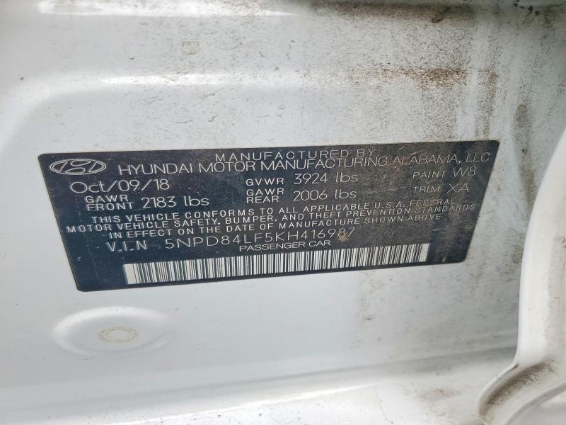 57261256 :رقم المزاد ، 5NPD84LF5KH416987 vin ، 2019 Hyundai Elantra مزاد بيع