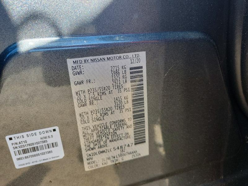 55631696 :رقم المزاد ، 5N1DL0MM2LC548747 vin ، 2020 Infiniti Qx60 مزاد بيع
