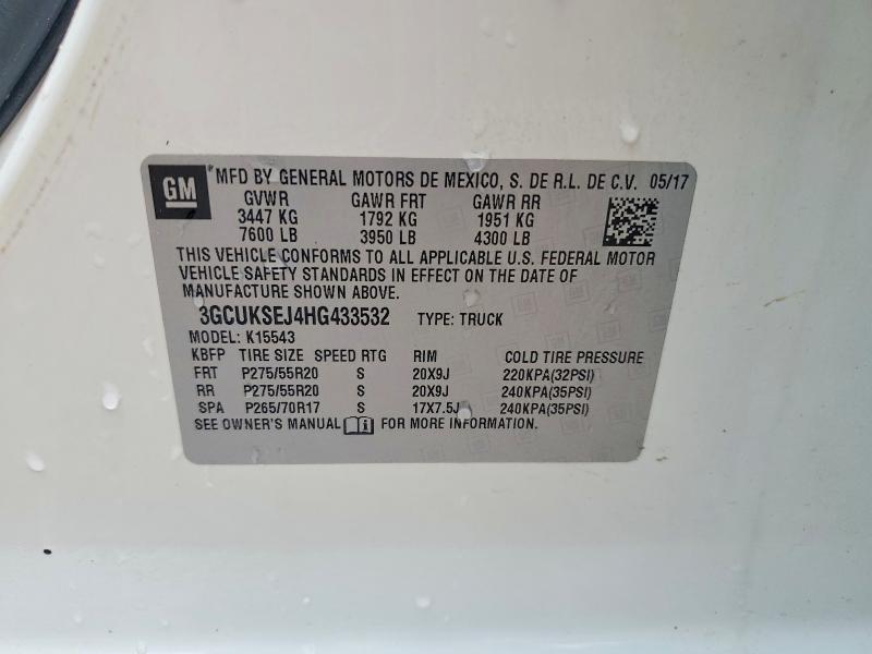 2017 Chevrolet Silverado მანქანა იყიდება აუქციონზე, vin: 3GCUKSEJ4HG433532, აუქციონის ნომერი: 57820536