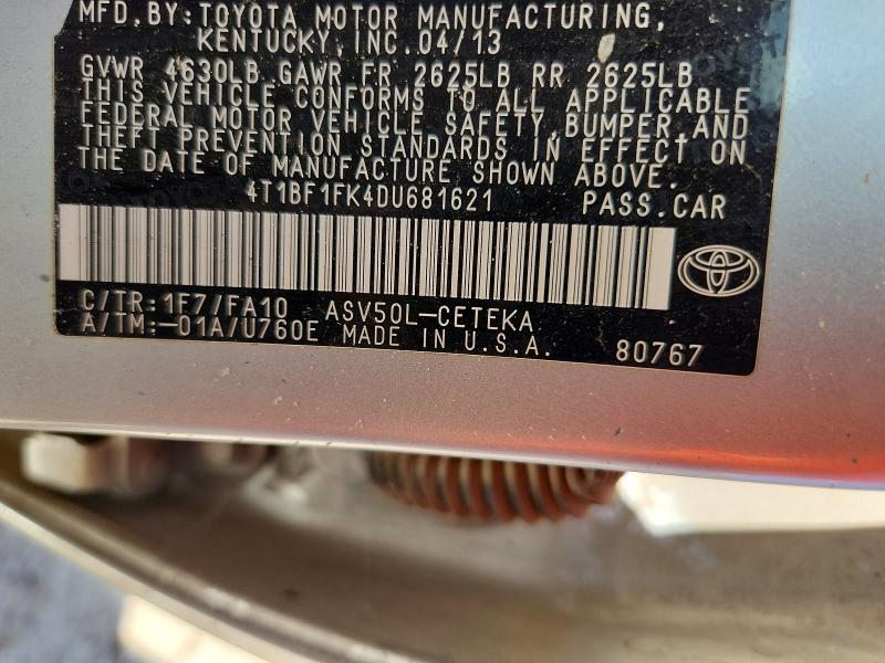 56264356 :رقم المزاد ، 4T1BF1FK4DU681621 vin ، 2013 Toyota Camry مزاد بيع