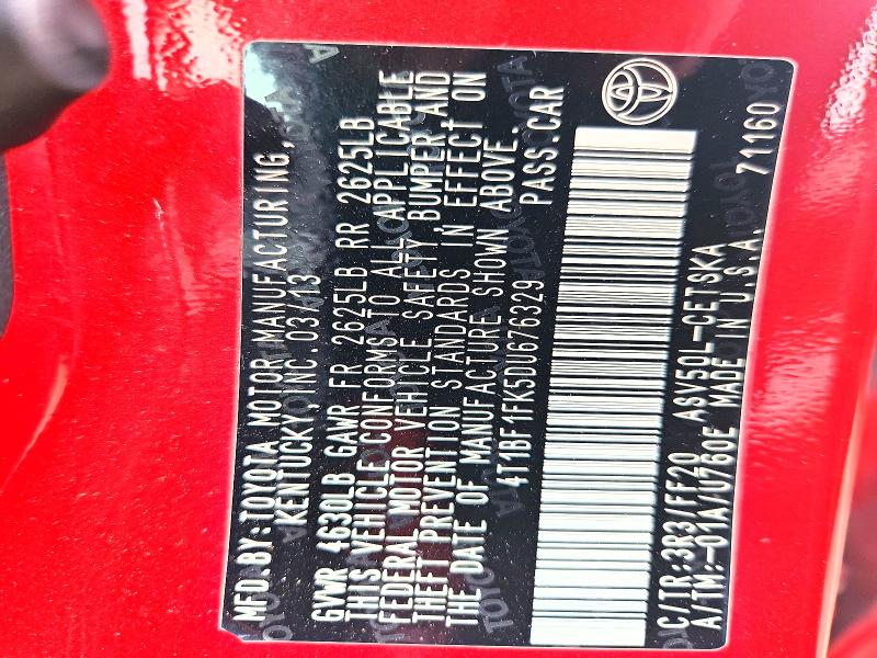 Продаж на аукціоні авто 2013 Toyota Camry, vin: 4T1BF1FK5DU676329, номер лоту: 59183286