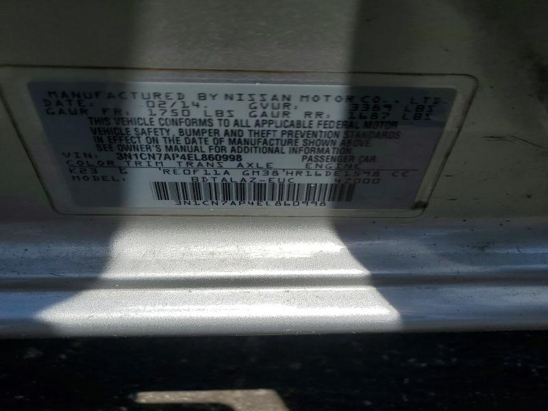 Aukcja sprzedaży 2014 Nissan Versa, vin: 3N1CN7AP4EL860998, numer aukcji: 58949026