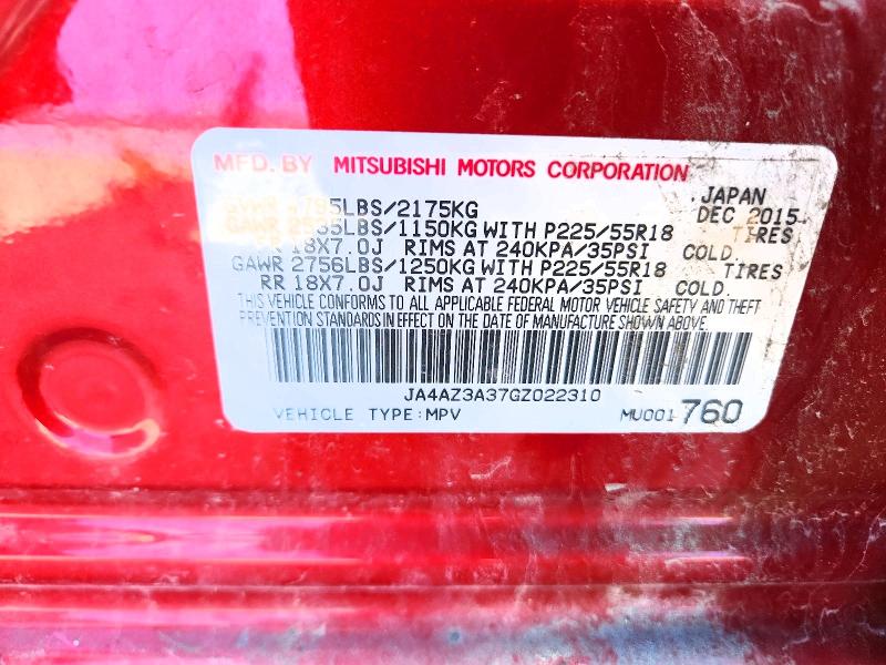 Продаж на аукціоні авто 2016 Mitsubishi Outlander, vin: JA4AZ3A37GZ022310, номер лоту: 57496216