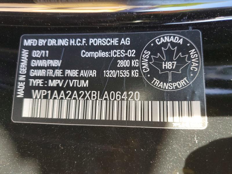 52141386 :رقم المزاد ، WP1AA2A2XBLA06420 vin ، 2011 Porsche Cayenne مزاد بيع