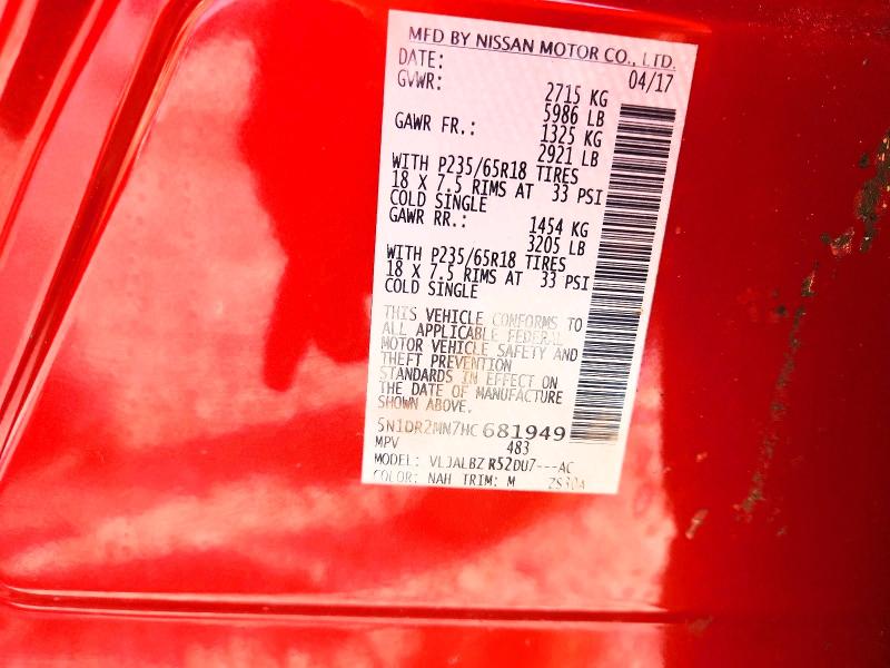 Продажа на аукционе авто 2017 Nissan Pathfinder, vin: 5N1DR2MN7HC681949, номер лота: 57314836