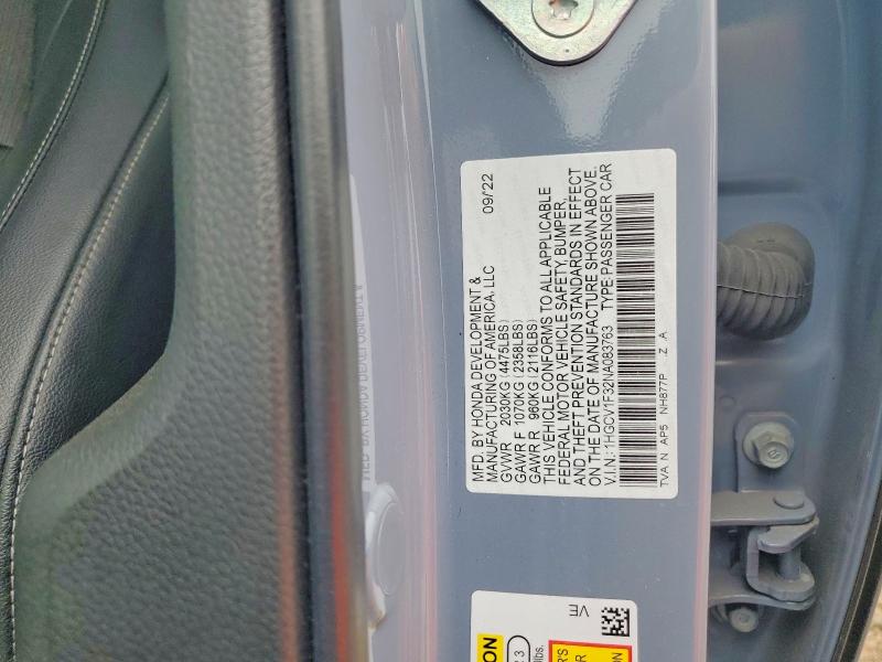 55590756 :رقم المزاد ، 1HGCV1F32NA083763 vin ، 2022 Honda Accord مزاد بيع