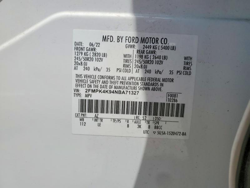 Продаж на аукціоні авто 2022 Ford Edge, vin: 2FMPK4K94NBA71327, номер лоту: 57729626