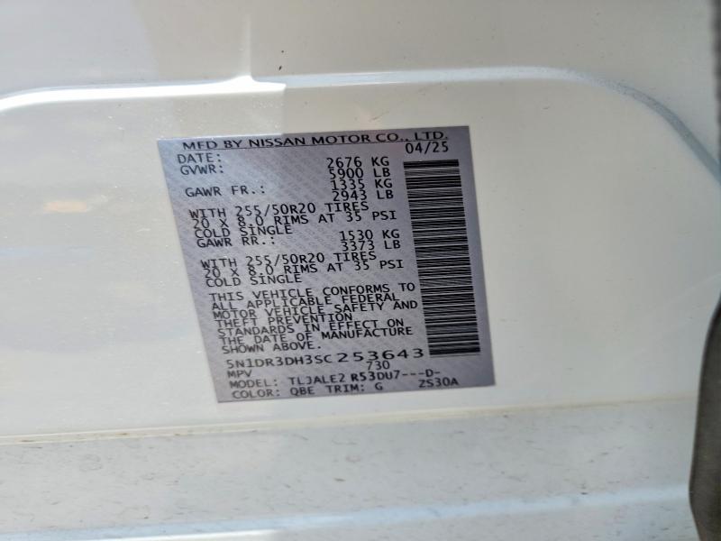 Aukcja sprzedaży 2025 Nissan Pathfinder, vin: 5N1DR3DH3SC253643, numer aukcji: 59146836
