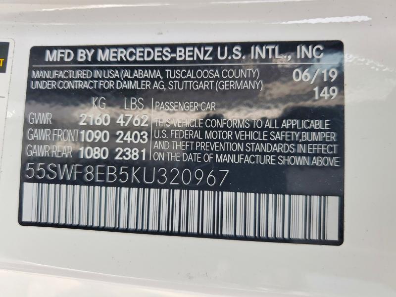 Auction sale of the 2019 Mercedes-benz C, vin: 55SWF8EB5KU320967, lot number: 57663526