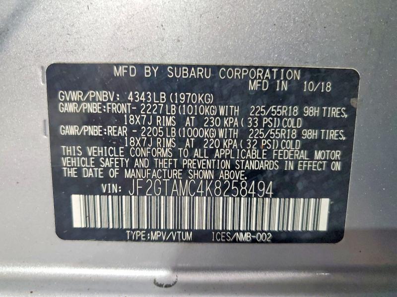 Продажа на аукционе авто 2019 Subaru Crosstrek, vin: JF2GTAMC4K8258494, номер лота: 57517446