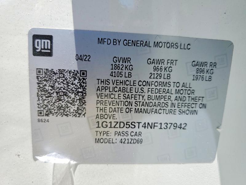 Продажа на аукционе авто 2022 Chevrolet Malibu, vin: 1G1ZD5ST4NF137942, номер лота: 56815866