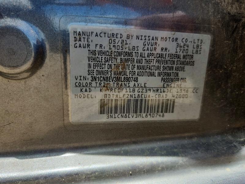 Auction sale of the 2021 Nissan Versa, vin: 3N1CN8EV3ML890748, lot number: 59081136