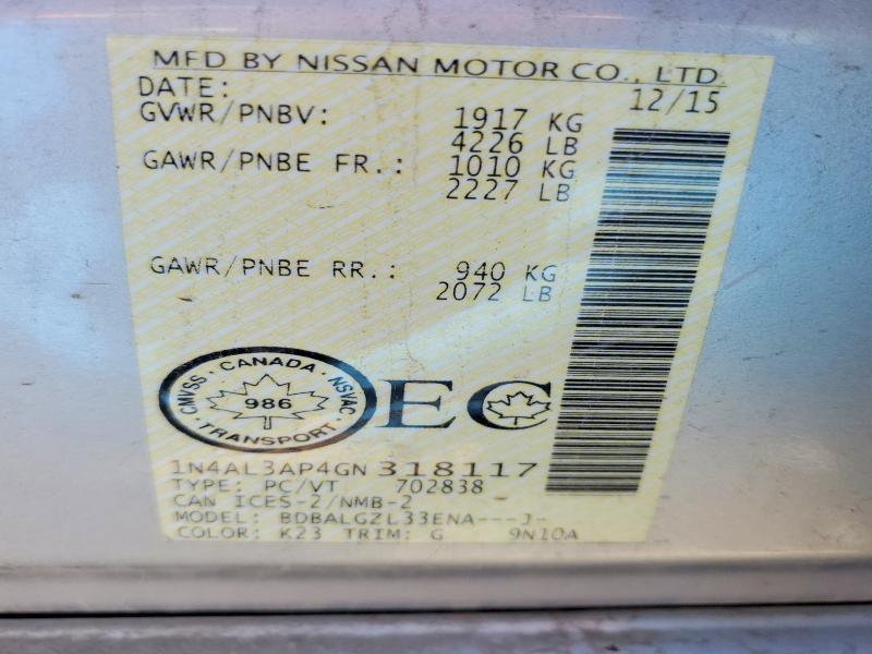 Продажа на аукционе авто 2016 Nissan Altima, vin: 1N4AL3AP4GN318117, номер лота: 58088536