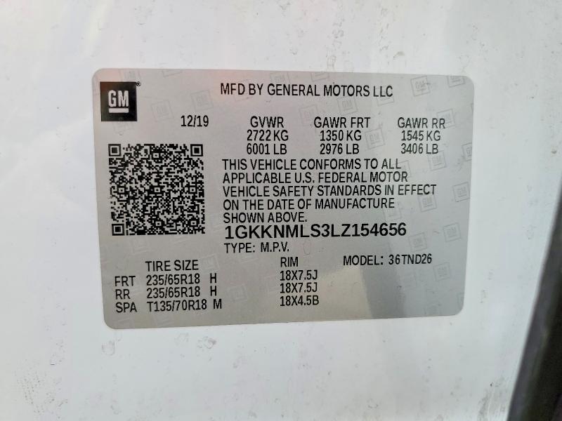 Aukcja sprzedaży 2020 Gmc Acadia, vin: 1GKKNMLS3LZ154656, numer aukcji: 56570796