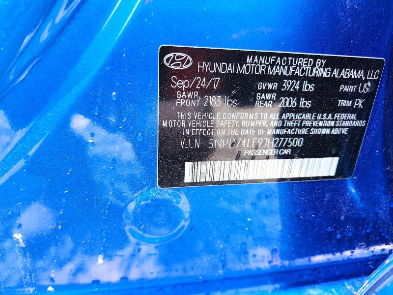 2018 Hyundai Elantra მანქანა იყიდება აუქციონზე, vin: 5NPD74LF9JH277500, აუქციონის ნომერი: 59250216