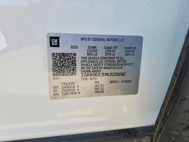 Aukcja sprzedaży 2019 Gmc Acadia, vin: 1GKKNULS4KZ235082, numer aukcji: 58254836