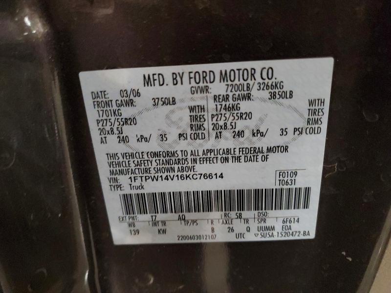 2006 Ford F150 მანქანა იყიდება აუქციონზე, vin: 1FTPW14V16KC76614, აუქციონის ნომერი: 57533166