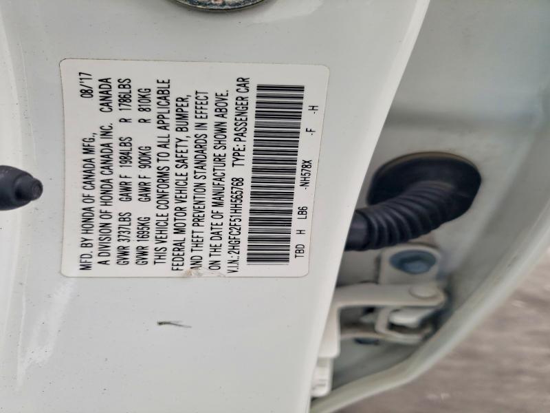 Продажа на аукционе авто 2017 Honda Civic, vin: 2HGFC2F51HH565768, номер лота: 58034806