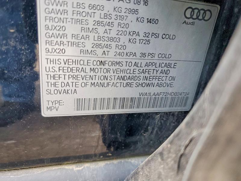 2017 Audi Q7 მანქანა იყიდება აუქციონზე, vin: WA1LAAF72HD024724, აუქციონის ნომერი: 55741246