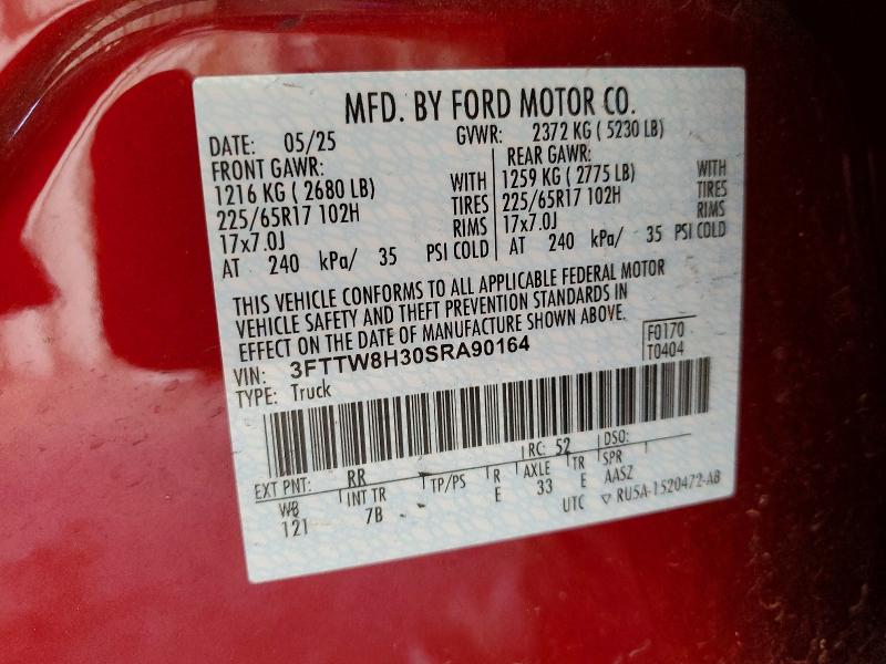 2025 Ford Maverick მანქანა იყიდება აუქციონზე, vin: 3FTTW8H30SRA90164, აუქციონის ნომერი: 56866896