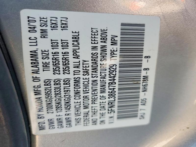 Aukcja sprzedaży 2007 Honda Odyssey, vin: 5FNRL38647B442929, numer aukcji: 57391296