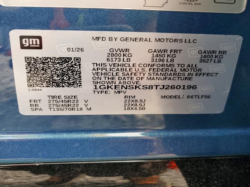 2026 Gmc Acadia მანქანა იყიდება აუქციონზე, vin: 1GKENSKS8TJ260196, აუქციონის ნომერი: 58727506