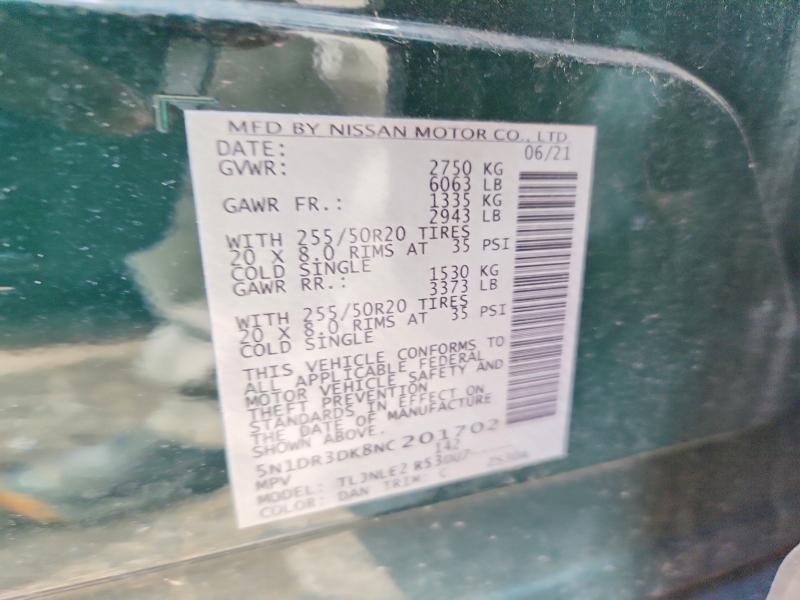 57917016 :رقم المزاد ، 5N1DR3DK8NC201702 vin ، 2022 Nissan Pathfinder مزاد بيع