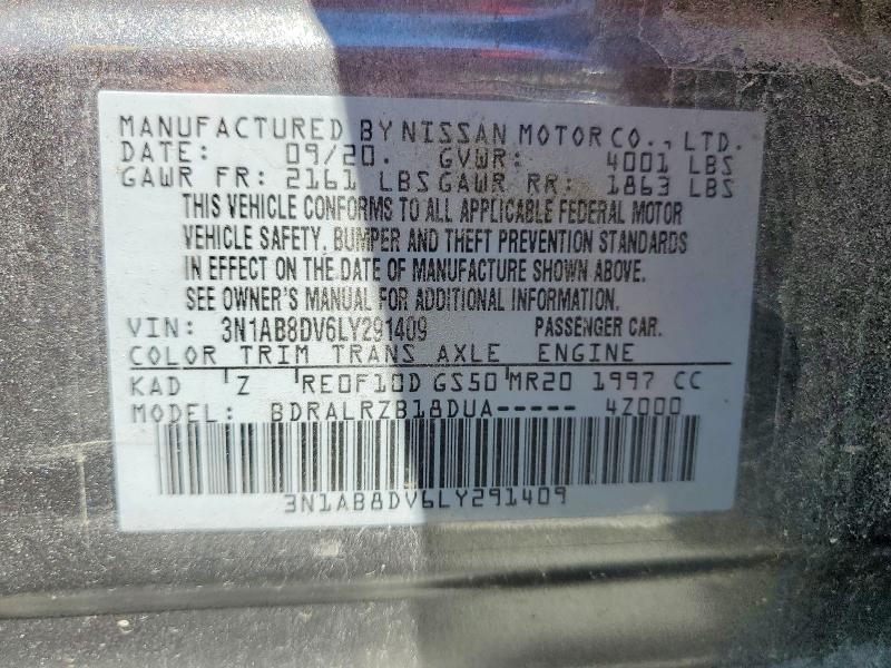 55958186 :رقم المزاد ، 3N1AB8DV6LY291409 vin ، 2020 Nissan Sentra مزاد بيع