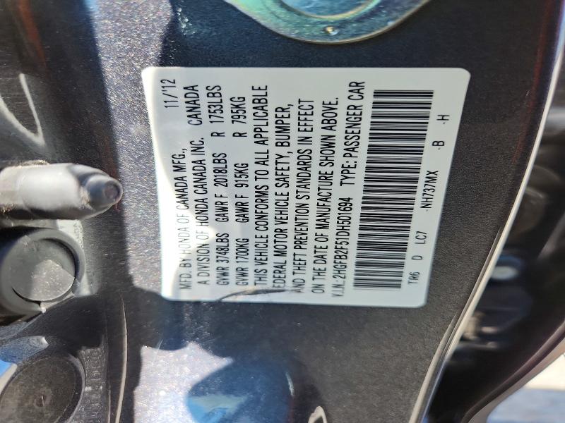 Aukcja sprzedaży 2013 Honda Civic, vin: 2HGFB2F51DH501694, numer aukcji: 57028676