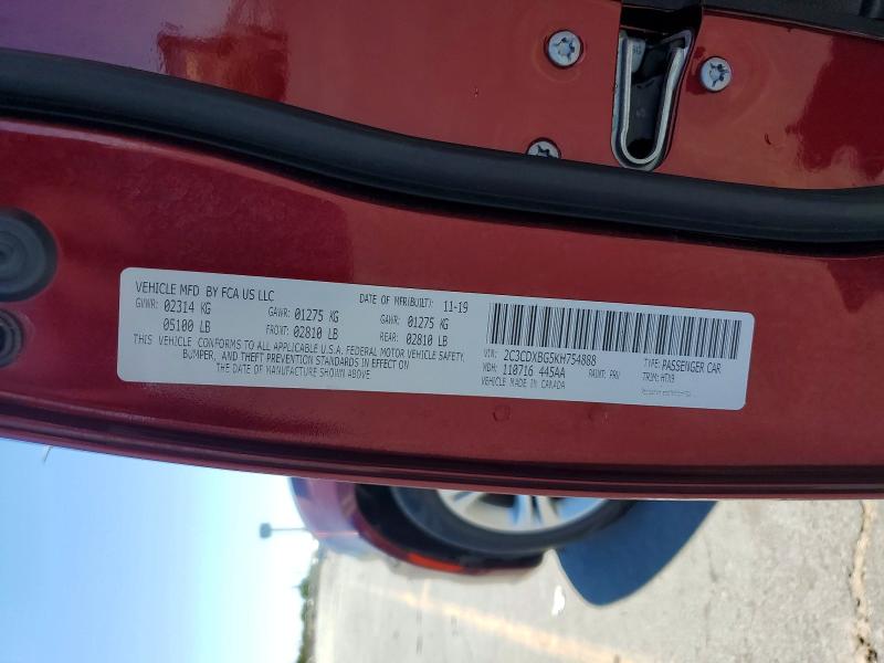 Продаж на аукціоні авто 2019 Dodge Charger, vin: 2C3CDXBG5KH754888, номер лоту: 59133176