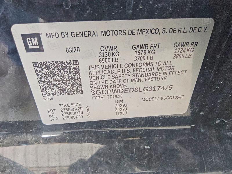 Продажа на аукционе авто 2020 Chevrolet Silverado, vin: 3GCPWDED8LG317475, номер лота: 58052066