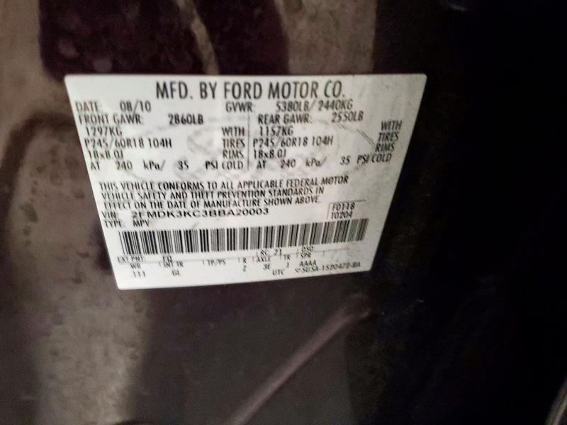 2011 Ford Edge მანქანა იყიდება აუქციონზე, vin: 2FMDK3KC3BBA20003, აუქციონის ნომერი: 55136086