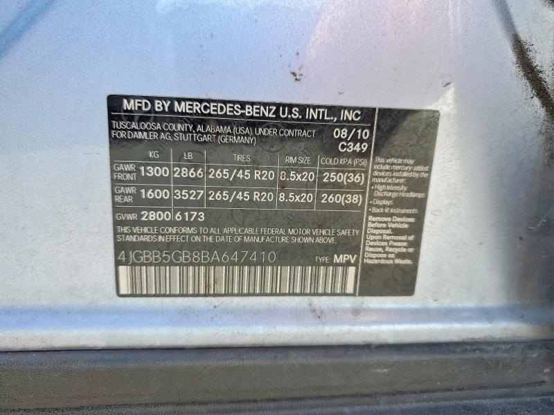 55378726 :رقم المزاد ، 4JGBB5GB8BA647410 vin ، 2011 Mercedes-benz Ml مزاد بيع