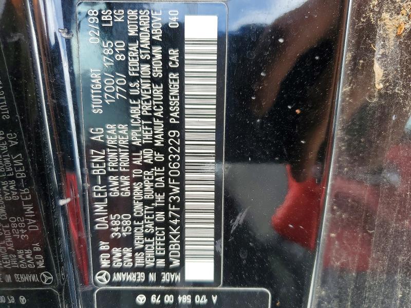 56833226 :رقم المزاد ، WDBKK47F3WF063229 vin ، 1998 Mercedes-benz Slk مزاد بيع