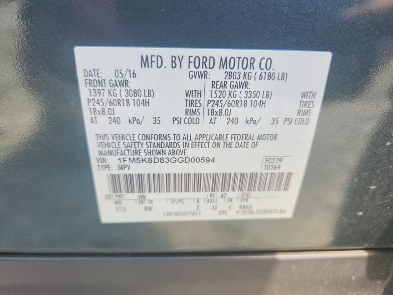 2016 Ford Explorer მანქანა იყიდება აუქციონზე, vin: 1FM5K8D83GGD00594, აუქციონის ნომერი: 58810576