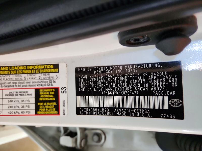 Aukcja sprzedaży 2019 Toyota Camry, vin: 4T1B61HK1KU701477, numer aukcji: 56178596