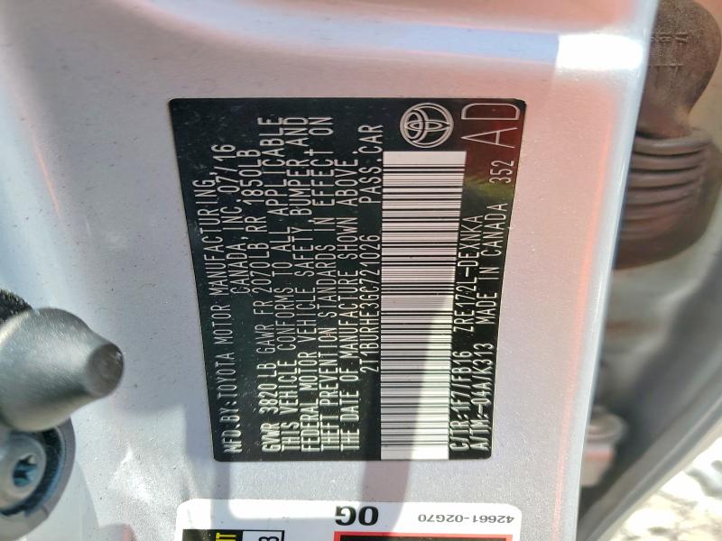 58174986 :رقم المزاد ، 2T1BURHE3GC721026 vin ، 2016 Toyota Corolla مزاد بيع