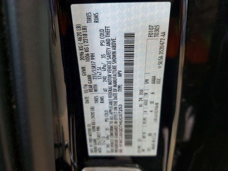 2017 Ford Escape მანქანა იყიდება აუქციონზე, vin: 1FMCU0GD7HUC07253, აუქციონის ნომერი: 56545766