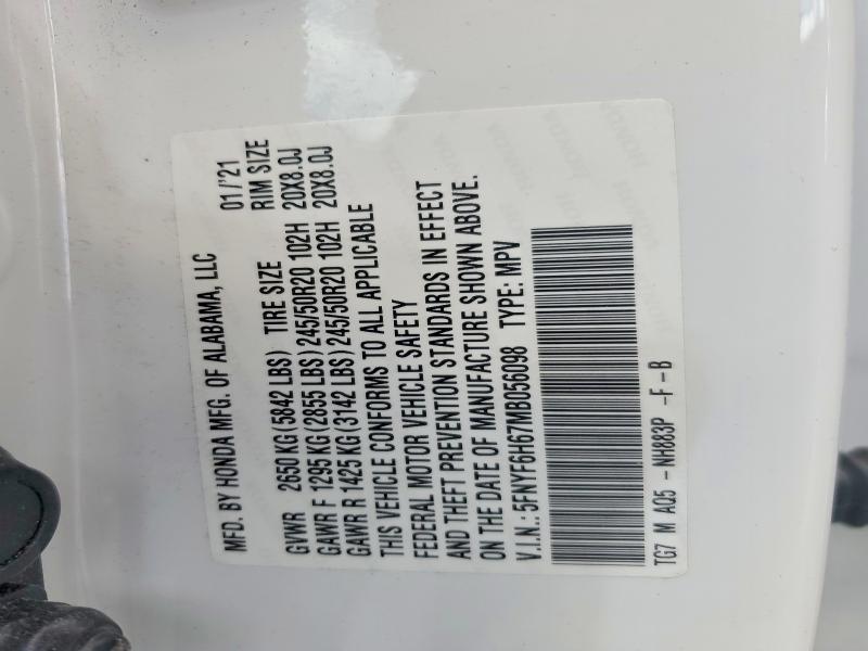 Продаж на аукціоні авто 2021 Honda Pilot, vin: 5FNYF6H67MB056098, номер лоту: 57784716